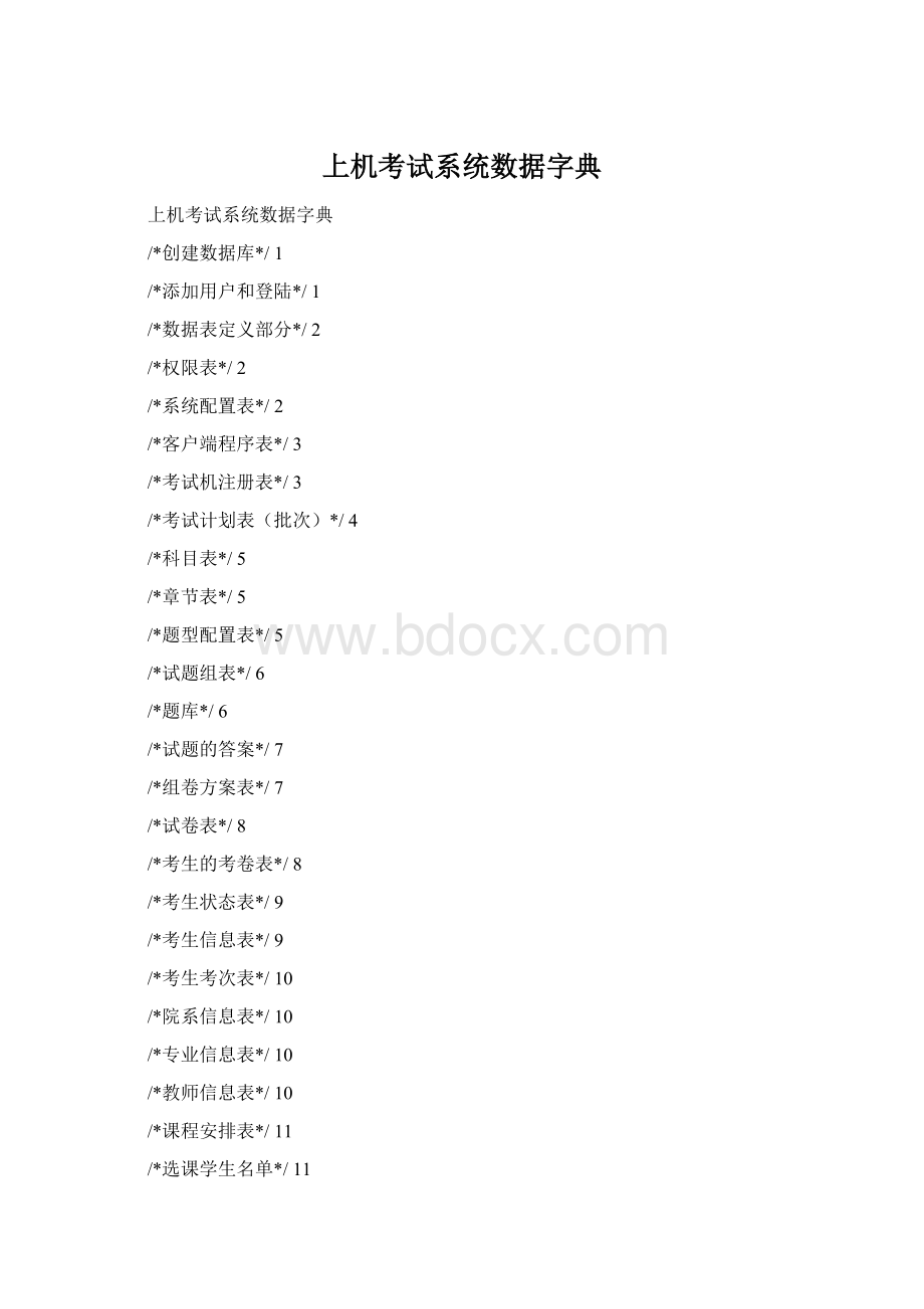 上机考试系统数据字典Word格式.docx