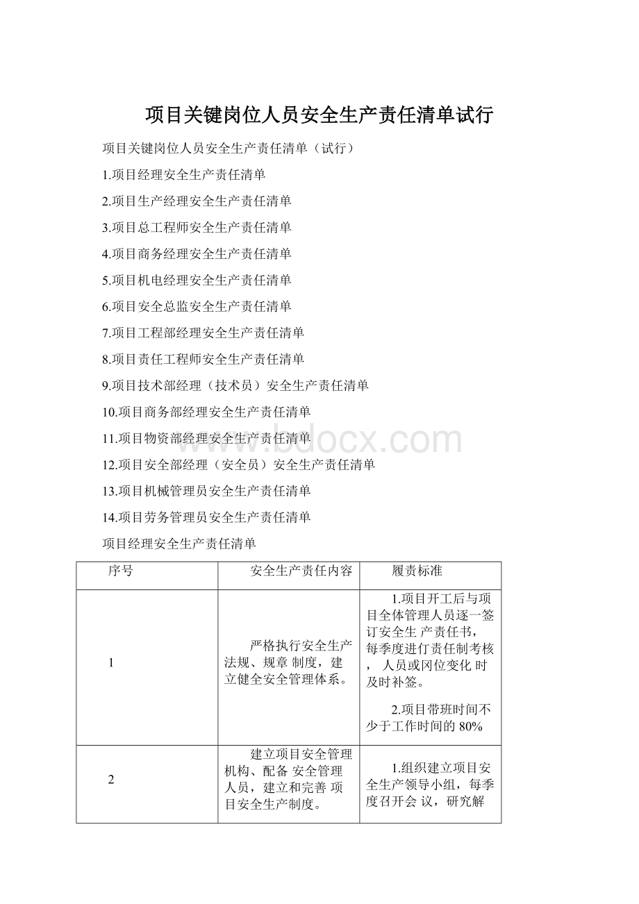 项目关键岗位人员安全生产责任清单试行.docx