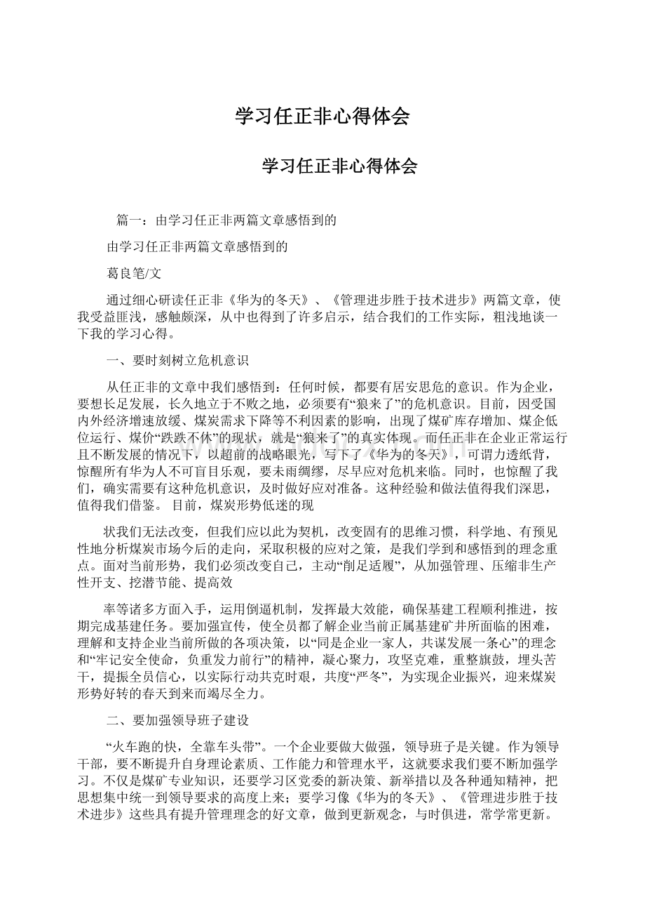 学习任正非心得体会Word下载.docx