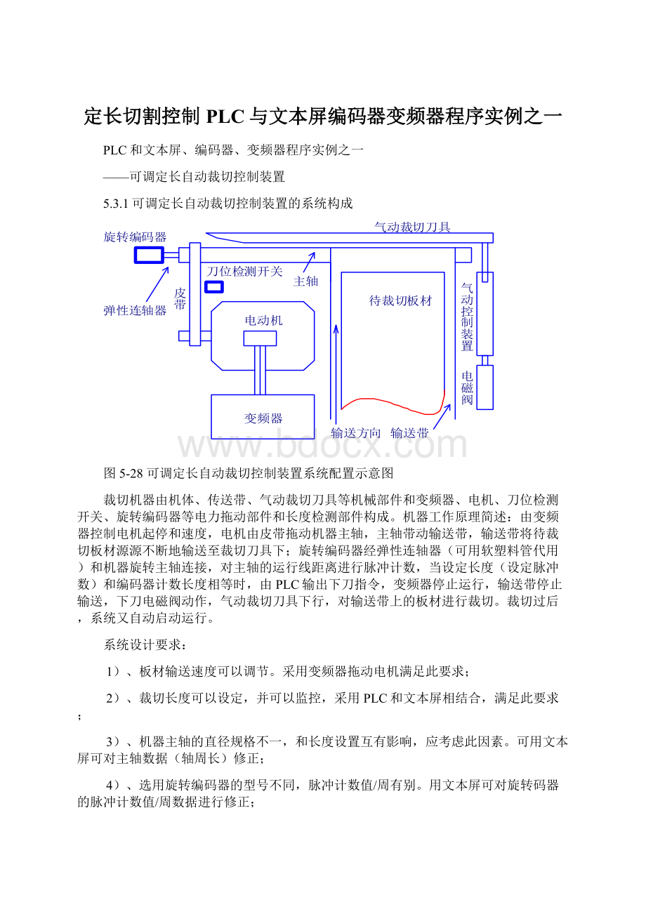 定长切割控制PLC与文本屏编码器变频器程序实例之一Word文档下载推荐.docx