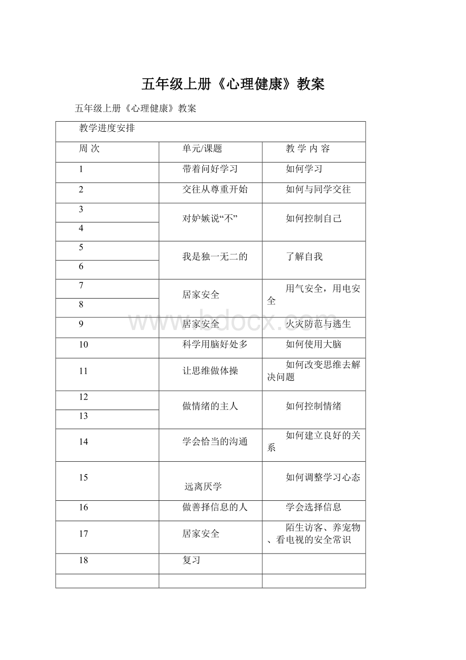 五年级上册《心理健康》教案Word格式文档下载.docx_第1页