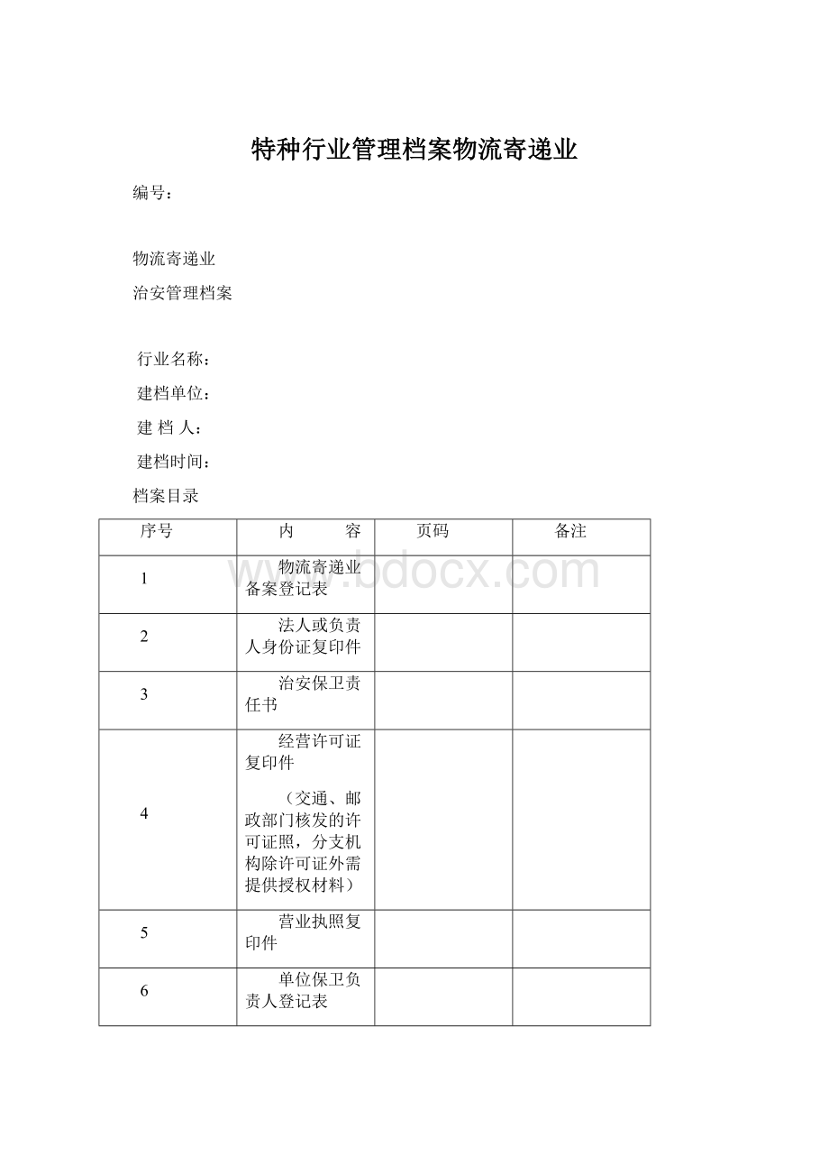 特种行业管理档案物流寄递业.docx_第1页