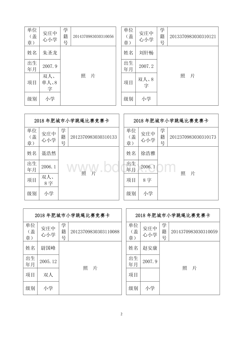 肥城市中小学生跳绳比赛报名表Word文档格式.doc_第2页