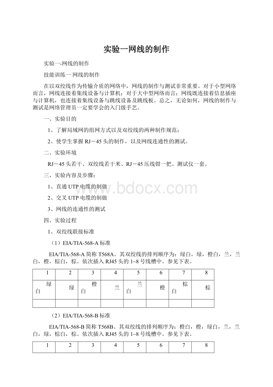 实验一网线的制作Word下载.docx_第1页