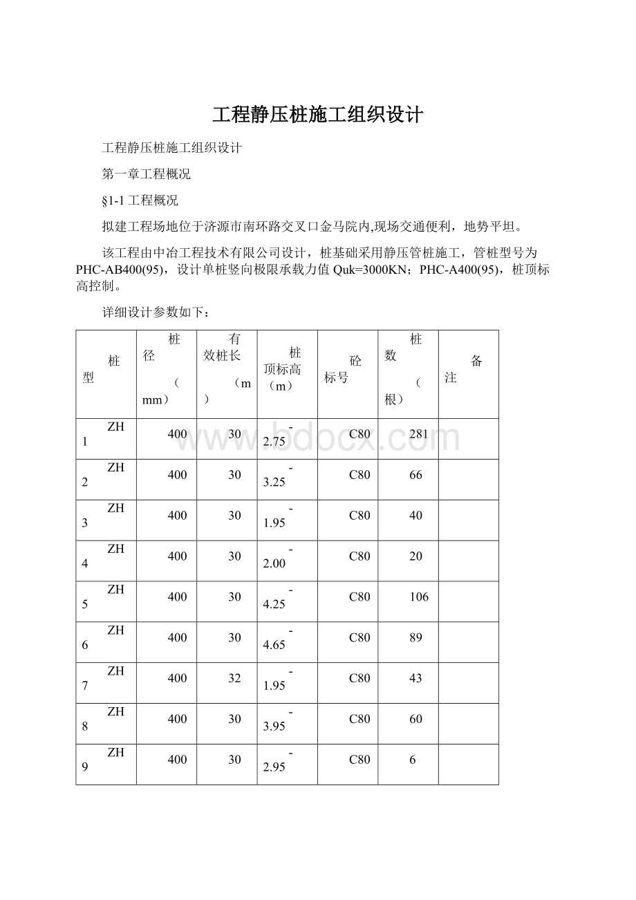 工程静压桩施工组织设计Word文档下载推荐.docx_第1页