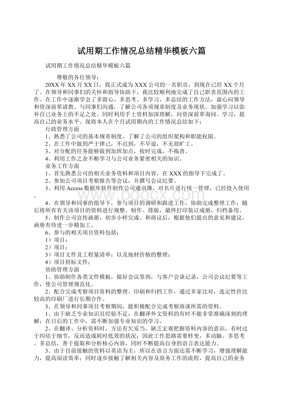 试用期工作情况总结精华模板六篇.docx