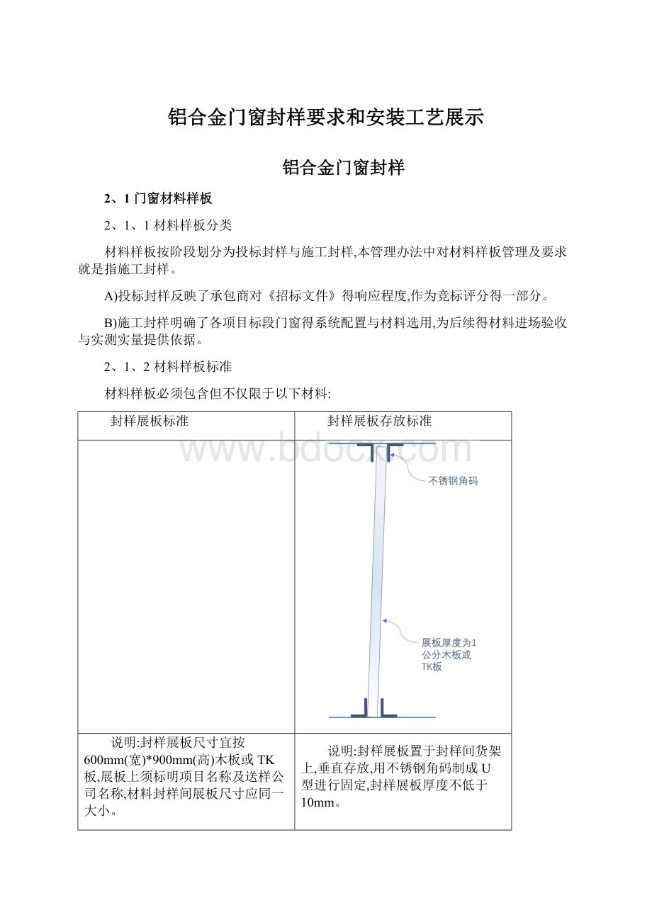 铝合金门窗封样要求和安装工艺展示Word文件下载.docx_第1页