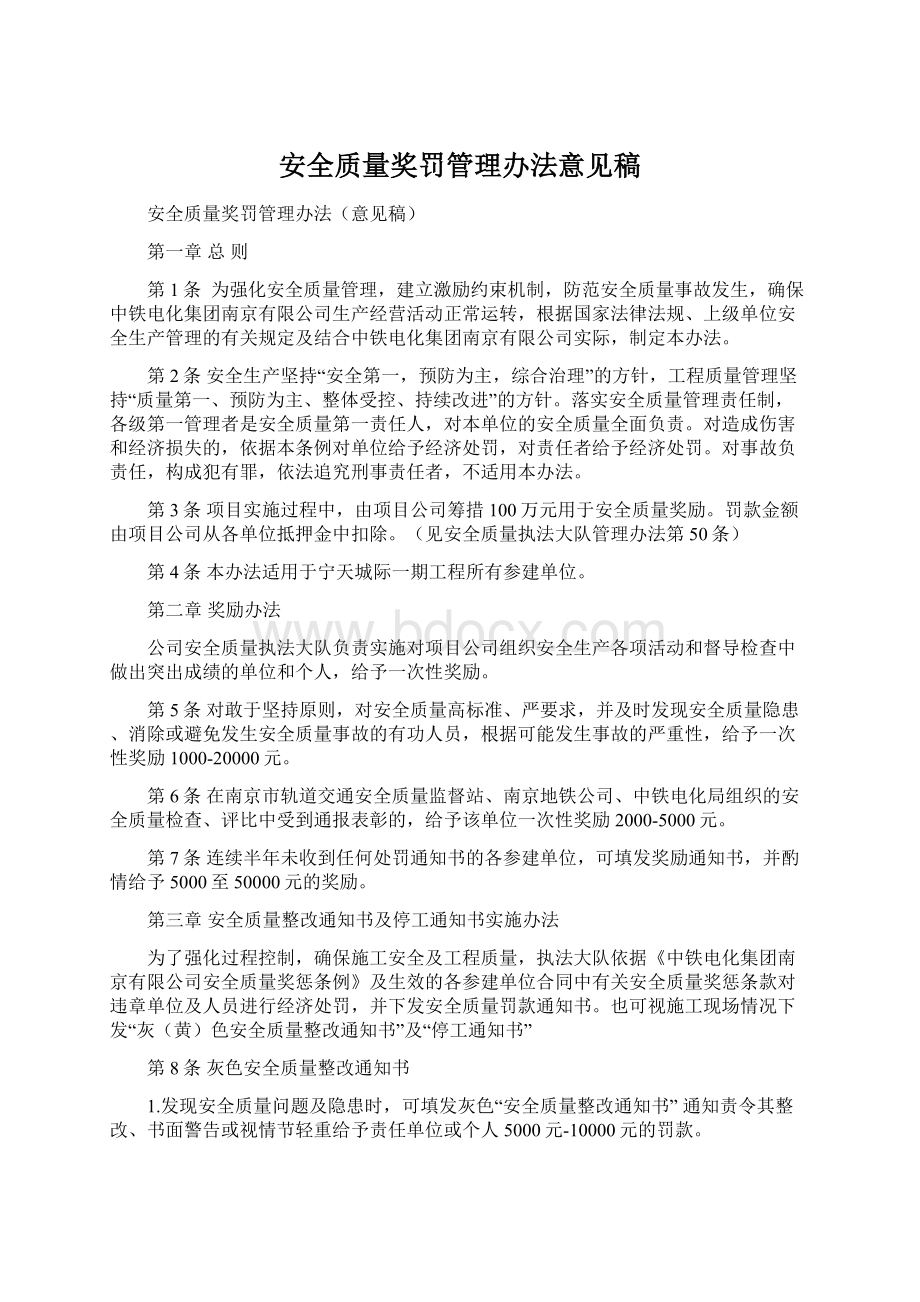 安全质量奖罚管理办法意见稿.docx