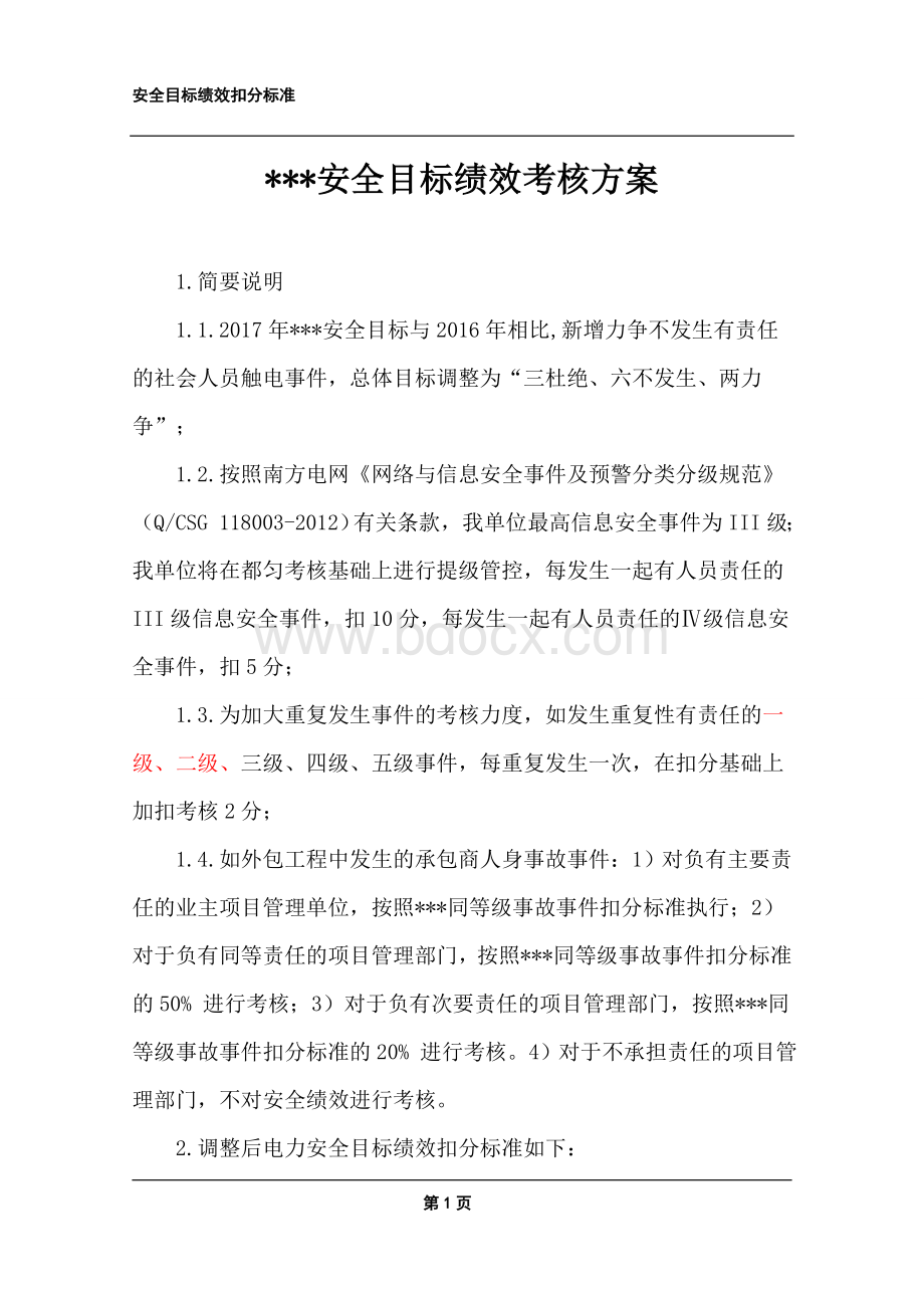 安全目标绩效考核方案.doc