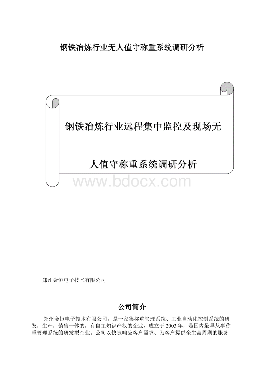 钢铁冶炼行业无人值守称重系统调研分析.docx