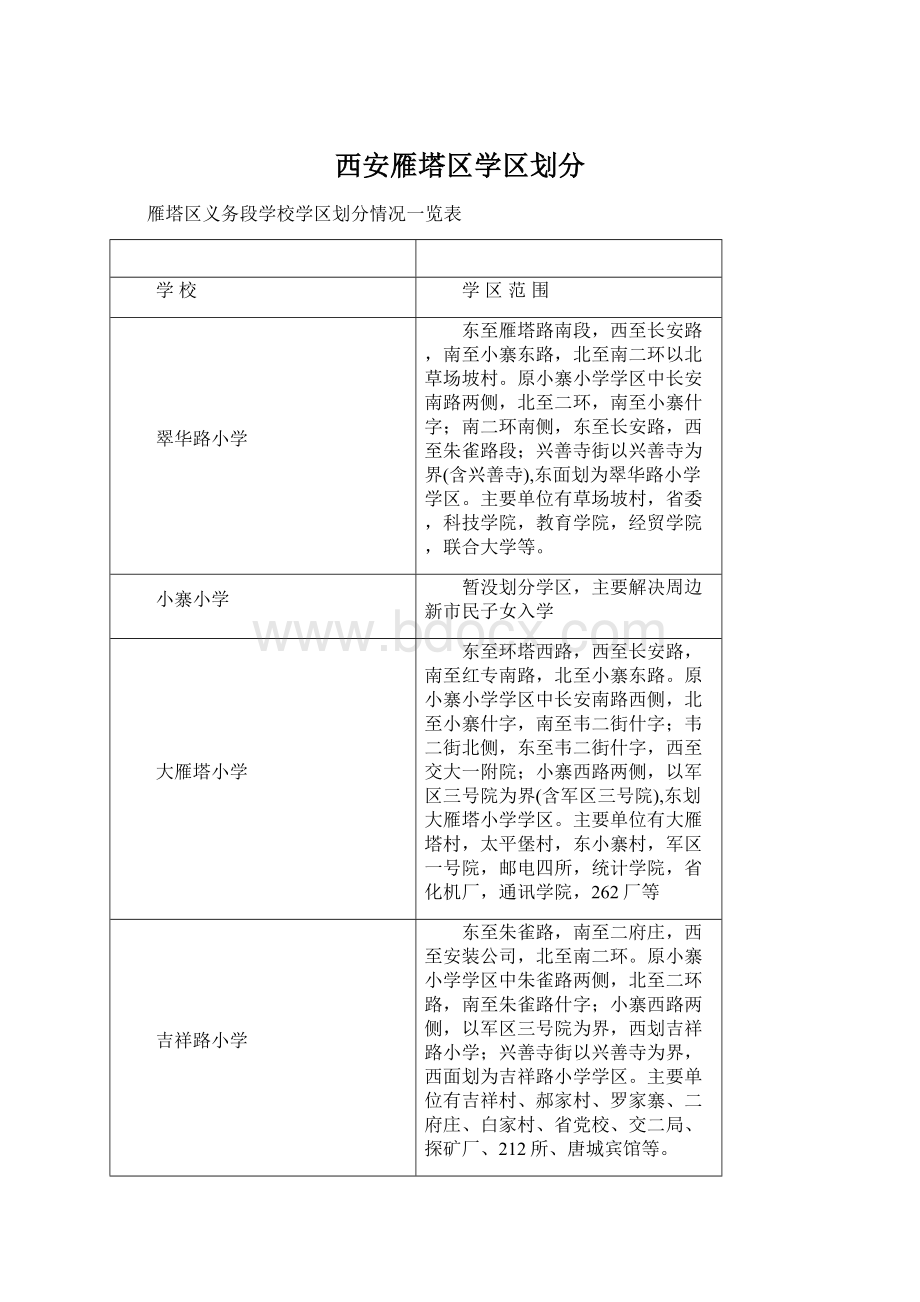 西安雁塔区学区划分.docx