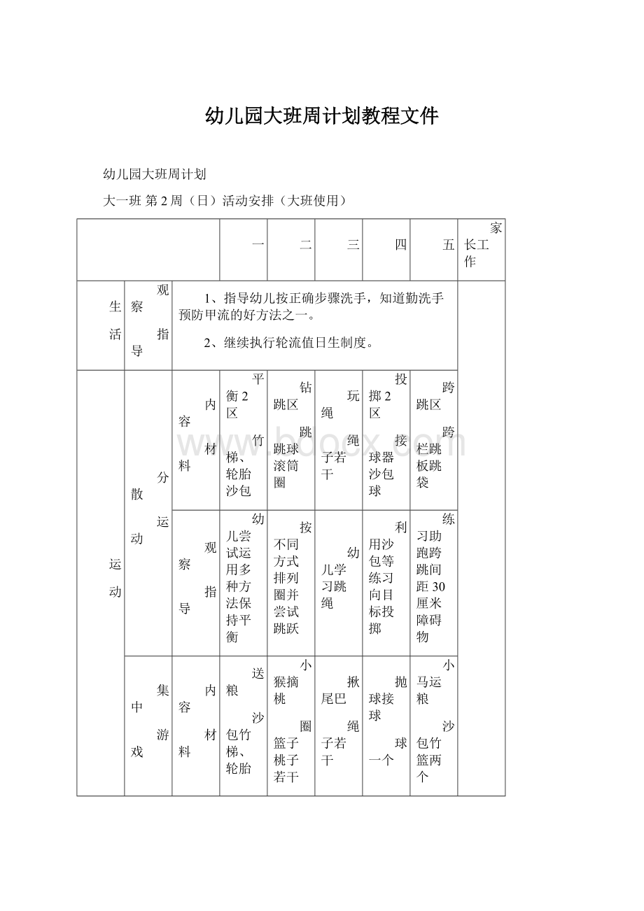 幼儿园大班周计划教程文件Word格式.docx_第1页