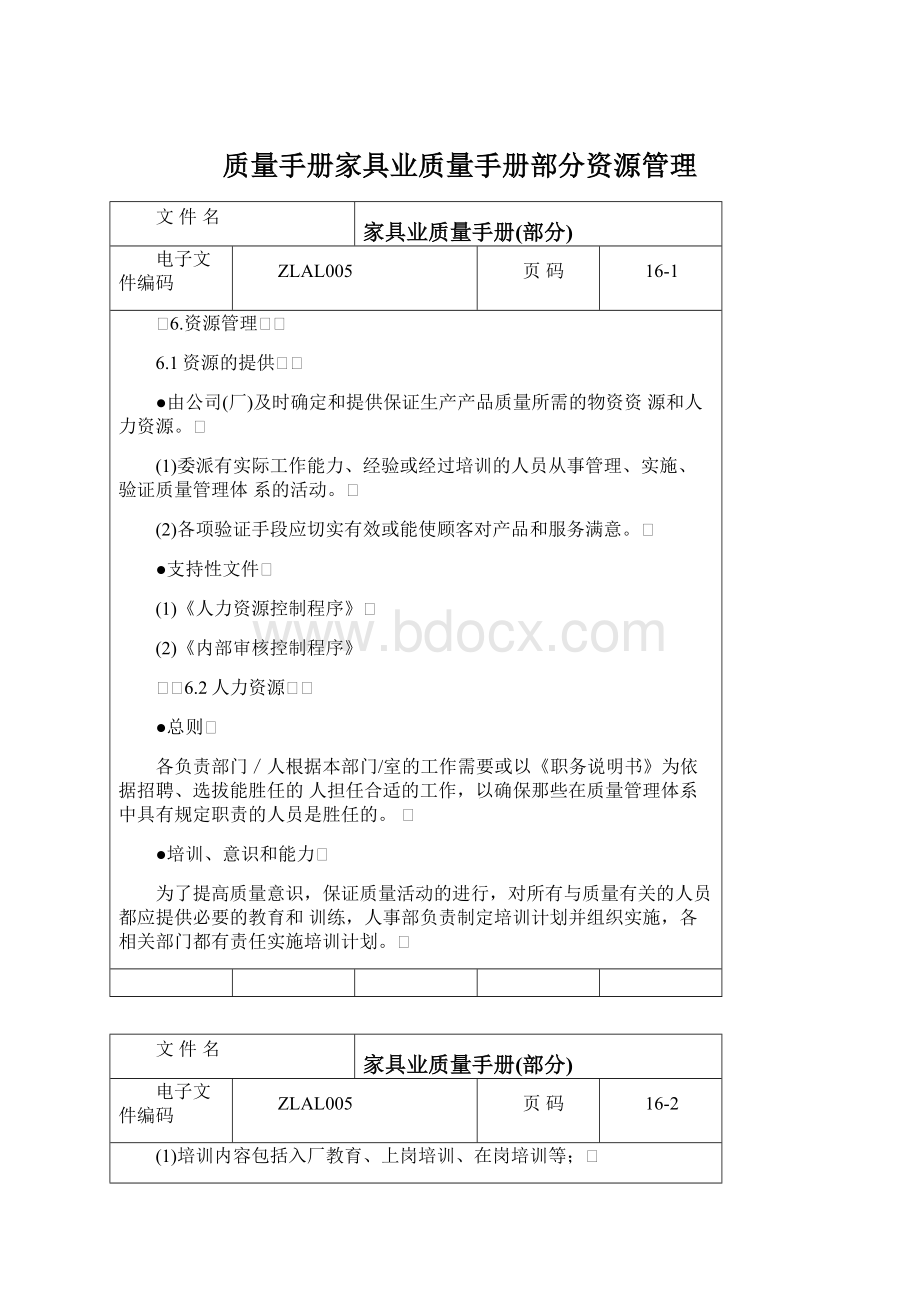 质量手册家具业质量手册部分资源管理.docx_第1页