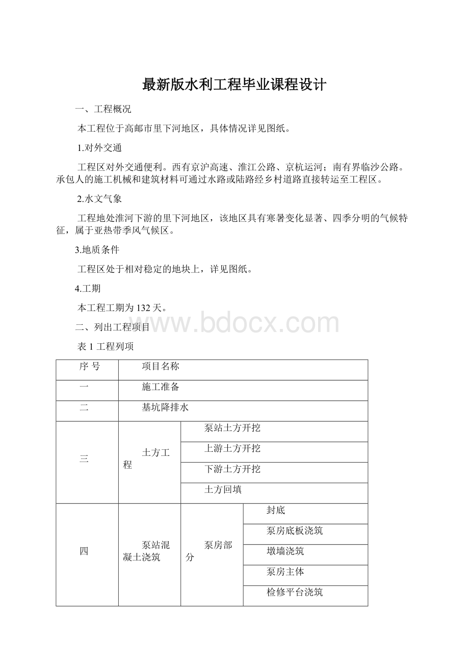 最新版水利工程毕业课程设计.docx_第1页