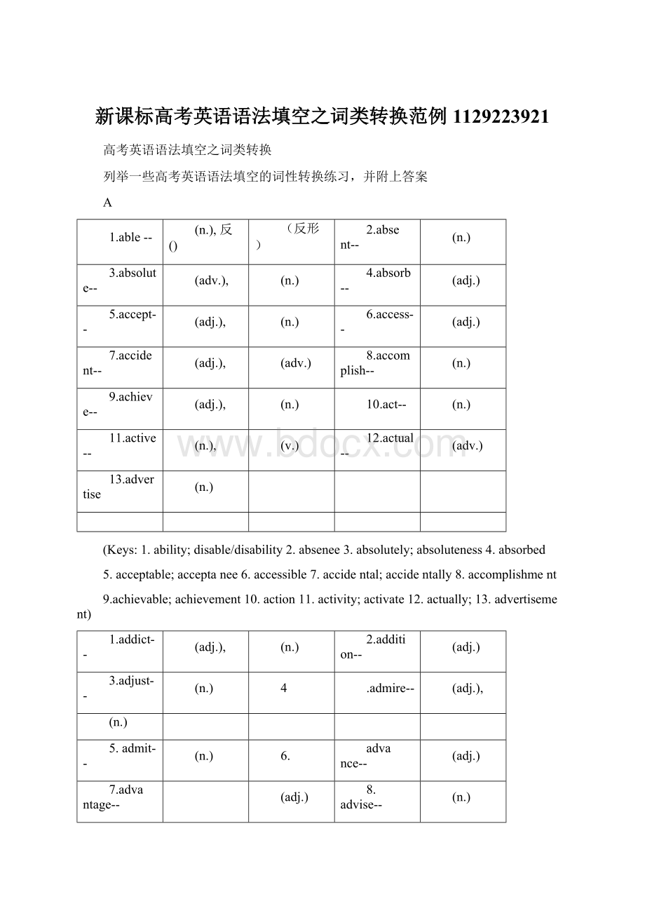 新课标高考英语语法填空之词类转换范例1129223921Word文档下载推荐.docx_第1页