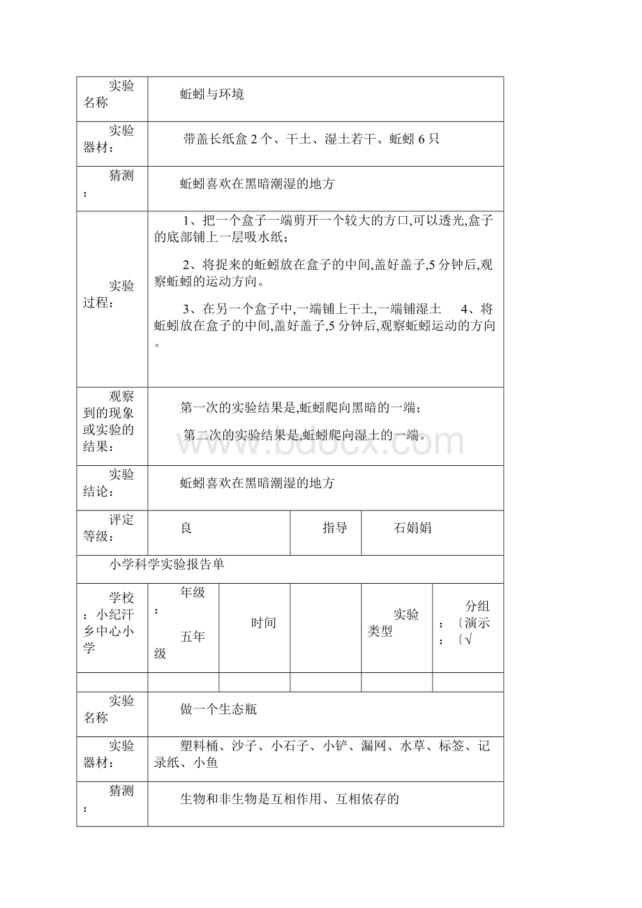 小学五年级科学实验报告单.docx_第2页