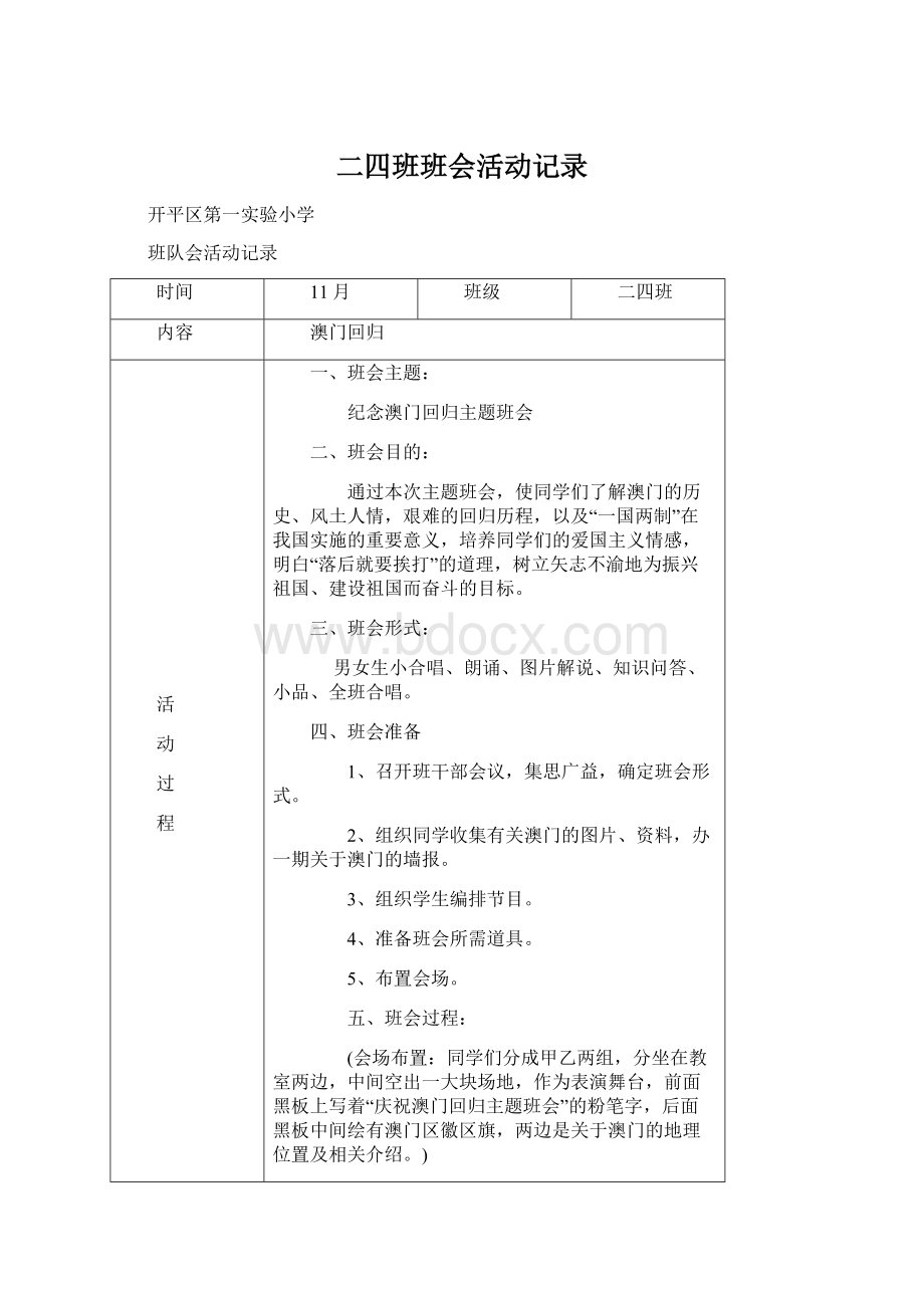 二四班班会活动记录.docx_第1页