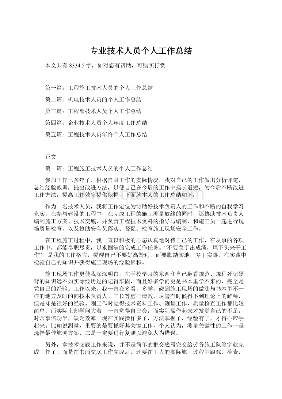 专业技术人员个人工作总结Word格式文档下载.docx