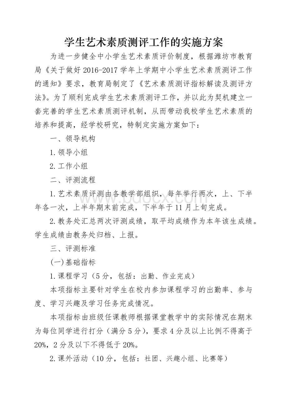 艺术素质测评实施方案Word文档下载推荐.docx