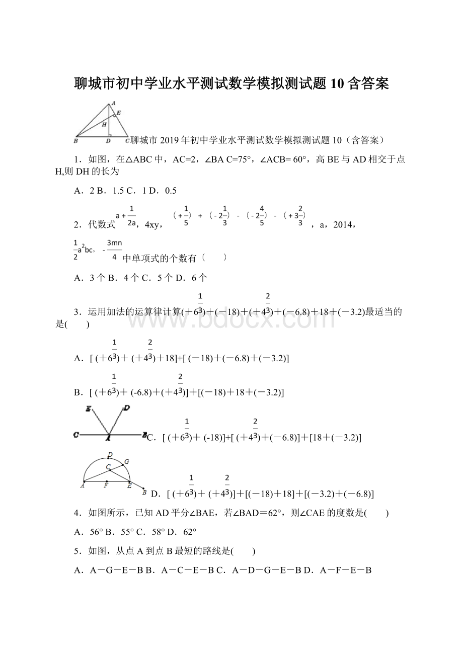 聊城市初中学业水平测试数学模拟测试题10含答案.docx