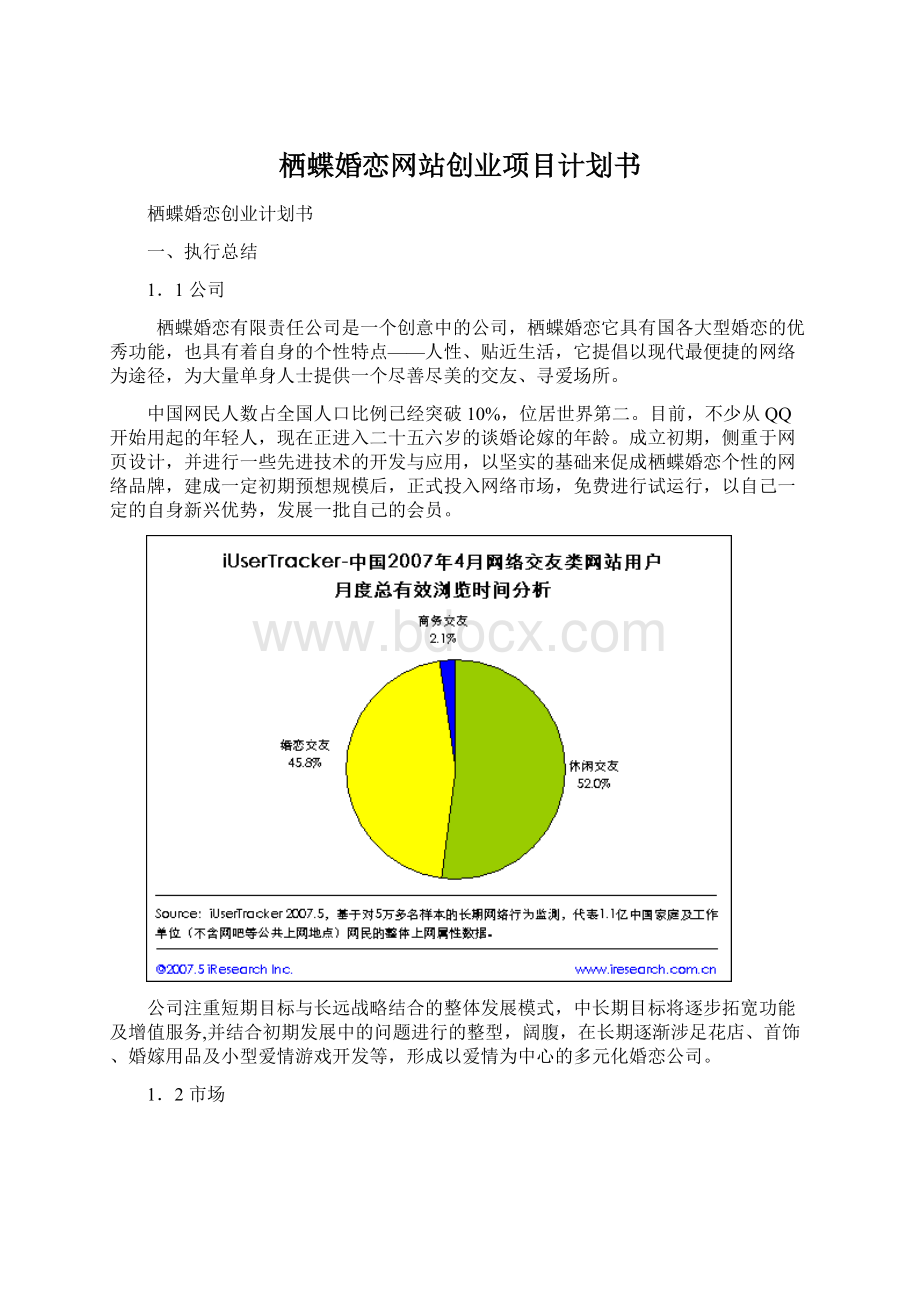 栖蝶婚恋网站创业项目计划书Word格式文档下载.docx_第1页