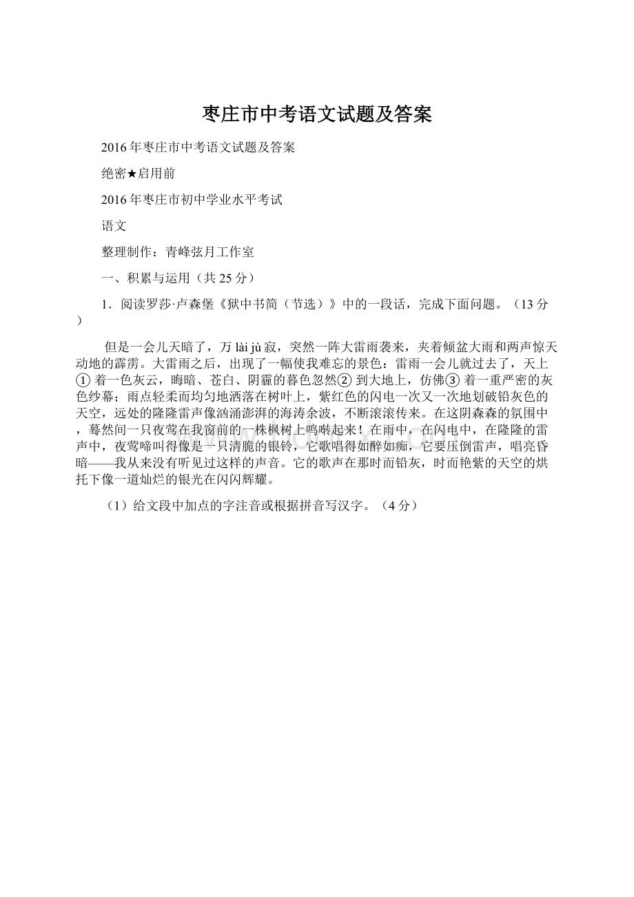 枣庄市中考语文试题及答案Word格式文档下载.docx