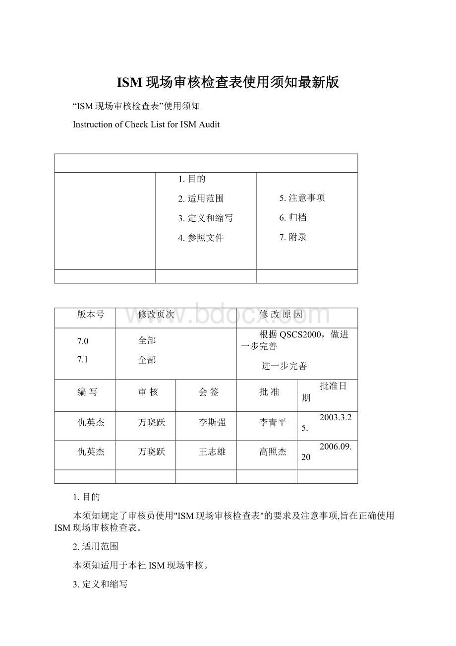 ISM现场审核检查表使用须知最新版.docx_第1页