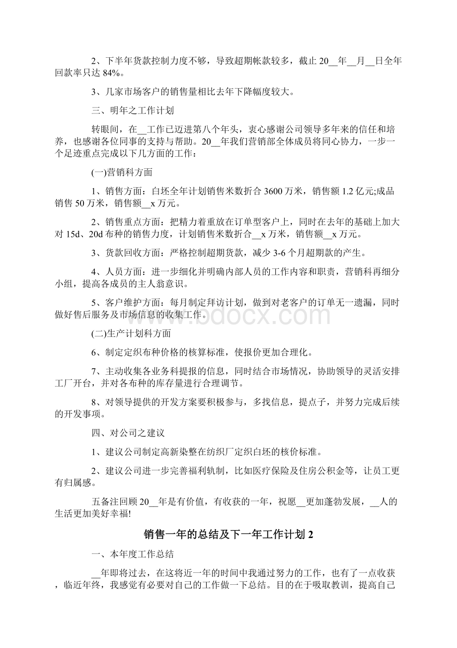 销售一年的总结及下一年工作计划精选3篇.docx_第2页