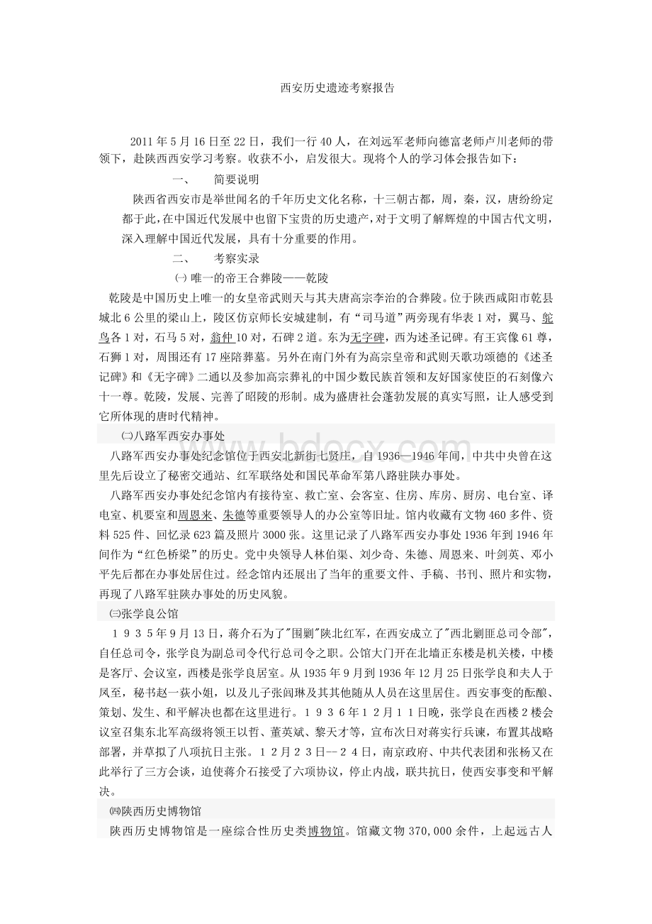 西安历史遗迹考察报告.doc_第1页