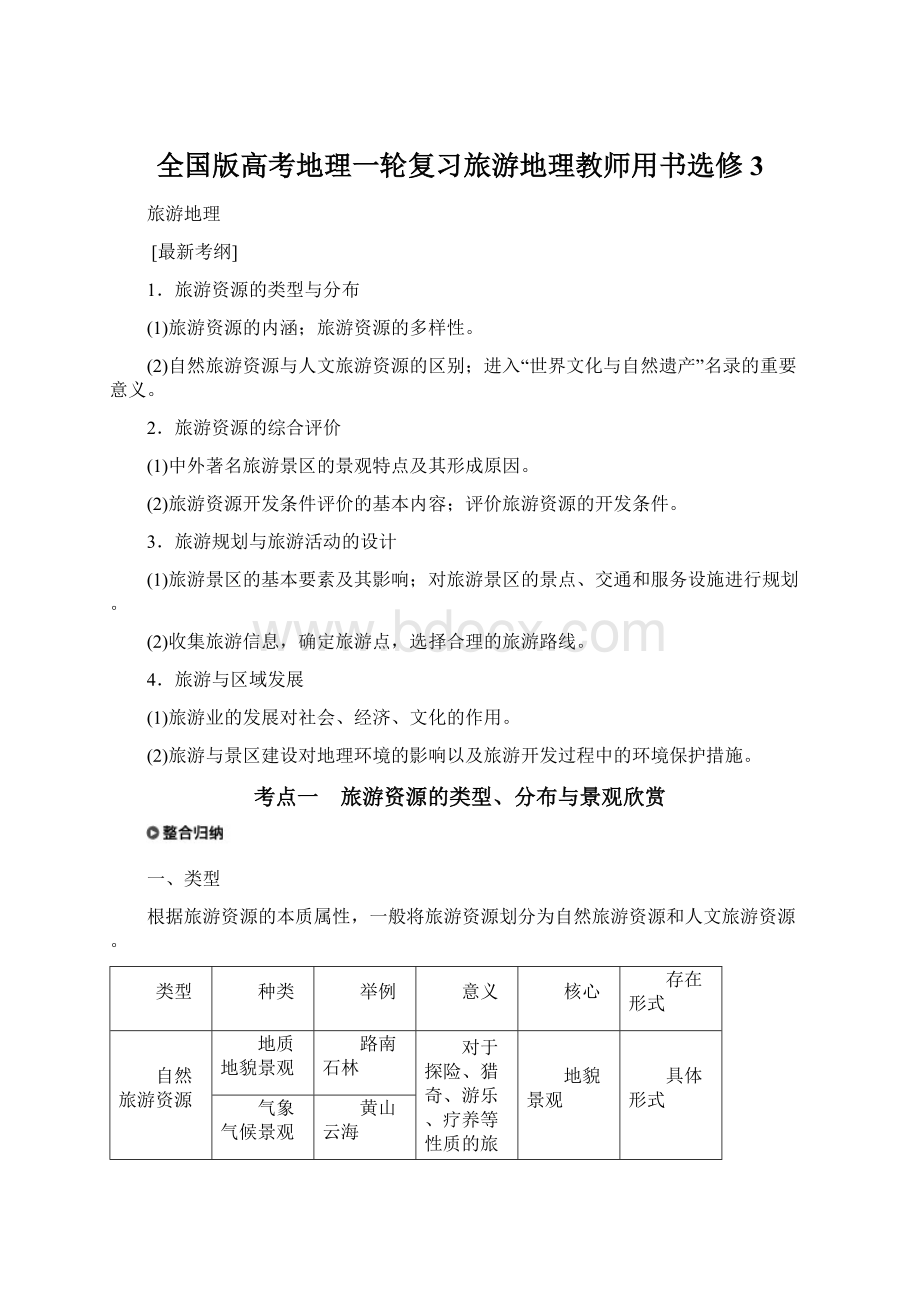 全国版高考地理一轮复习旅游地理教师用书选修3.docx