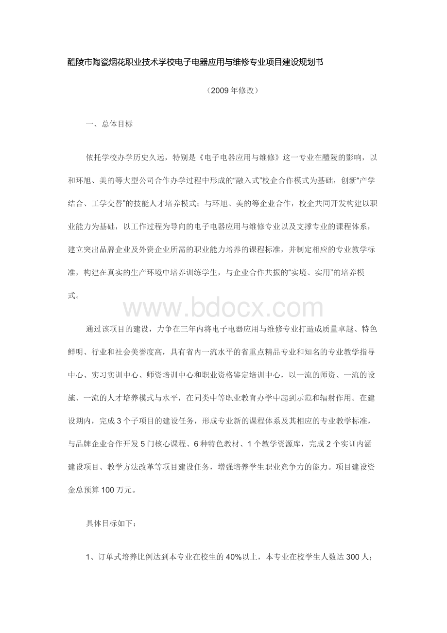 电子电器应用与维修专业项目建设规划书Word文档格式.doc