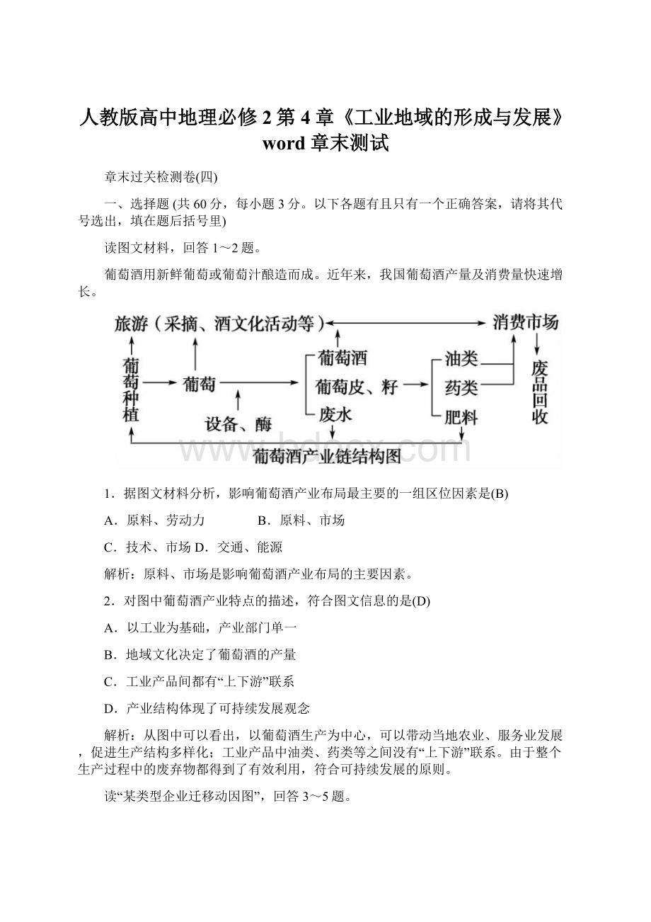 人教版高中地理必修2第4章《工业地域的形成与发展》word章末测试Word文件下载.docx