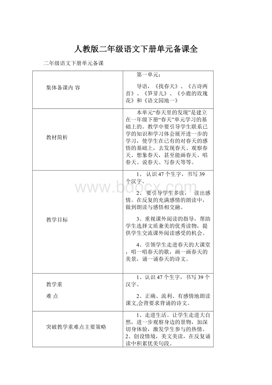 人教版二年级语文下册单元备课全.docx