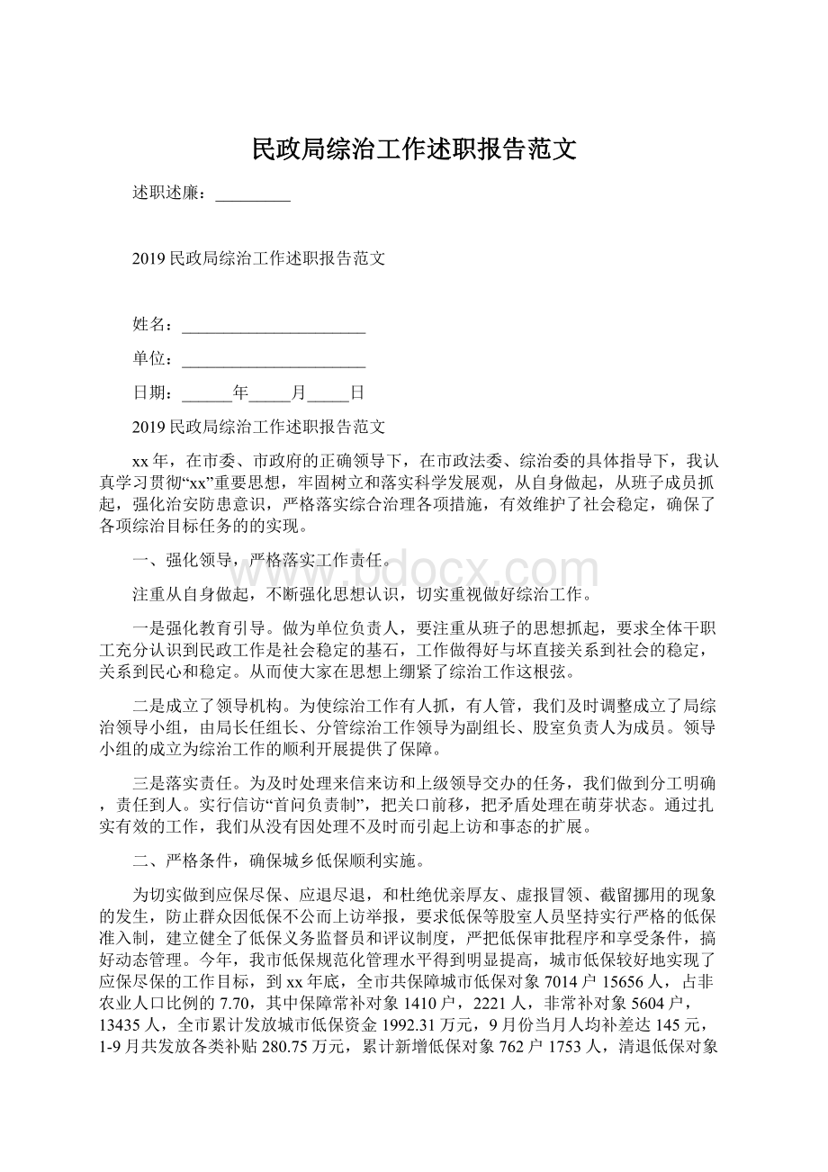 民政局综治工作述职报告范文.docx