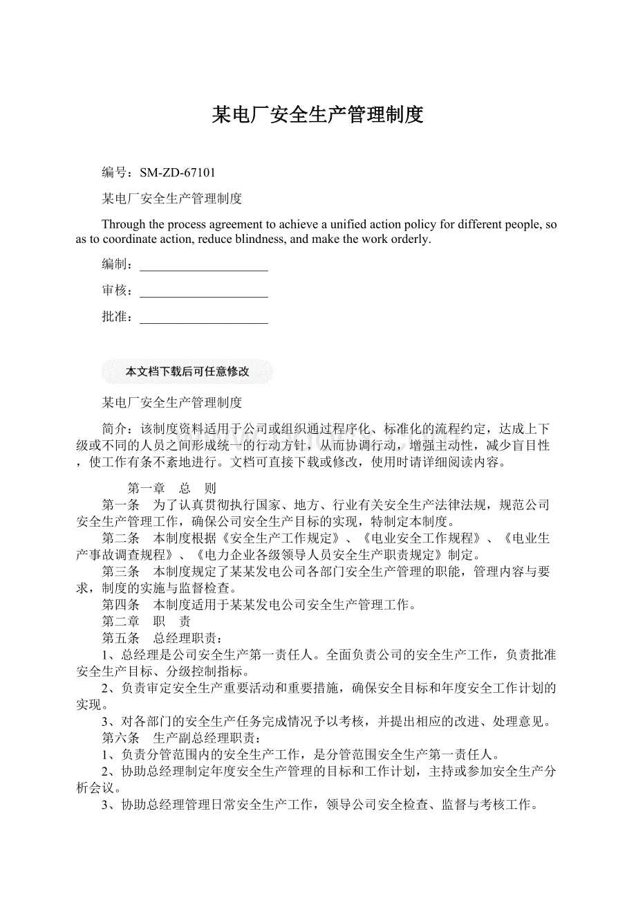 某电厂安全生产管理制度.docx_第1页