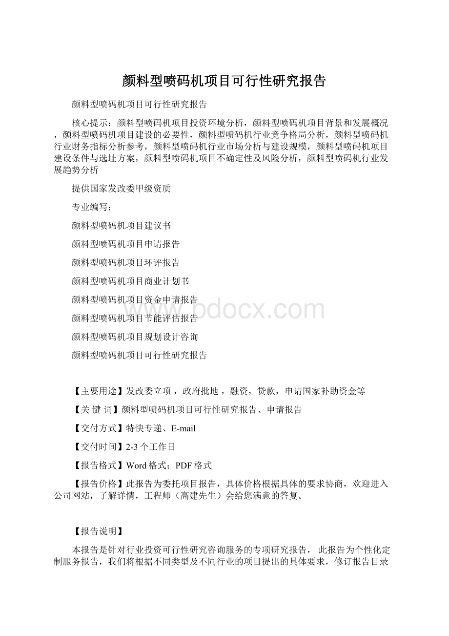 颜料型喷码机项目可行性研究报告Word文档格式.docx