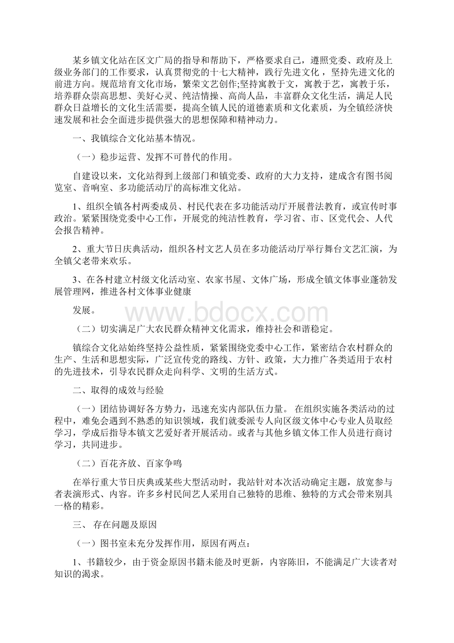 乡综合文化站建设情况自查报告与乡计生办年度上年工作报告汇编.docx_第3页