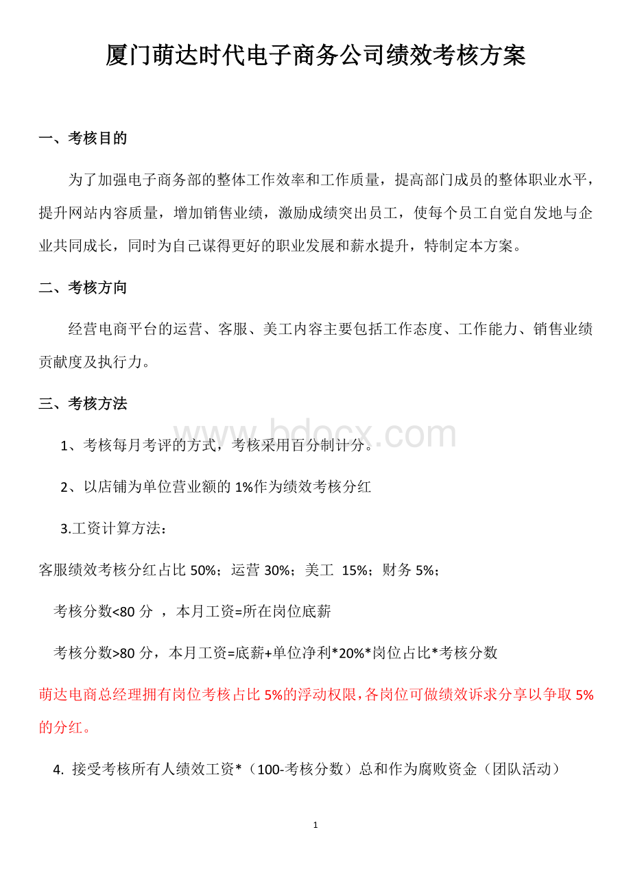 电商员工绩效考核方案文档格式.docx