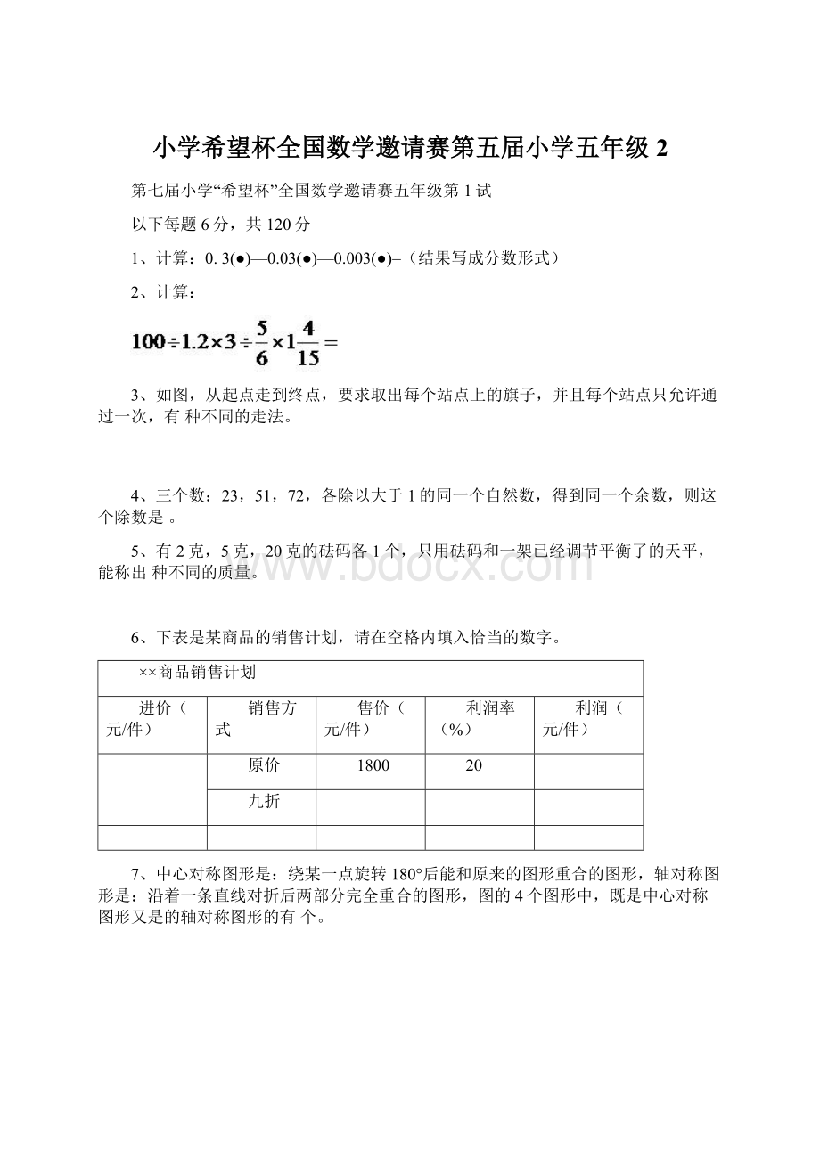 小学希望杯全国数学邀请赛第五届小学五年级 2文档格式.docx