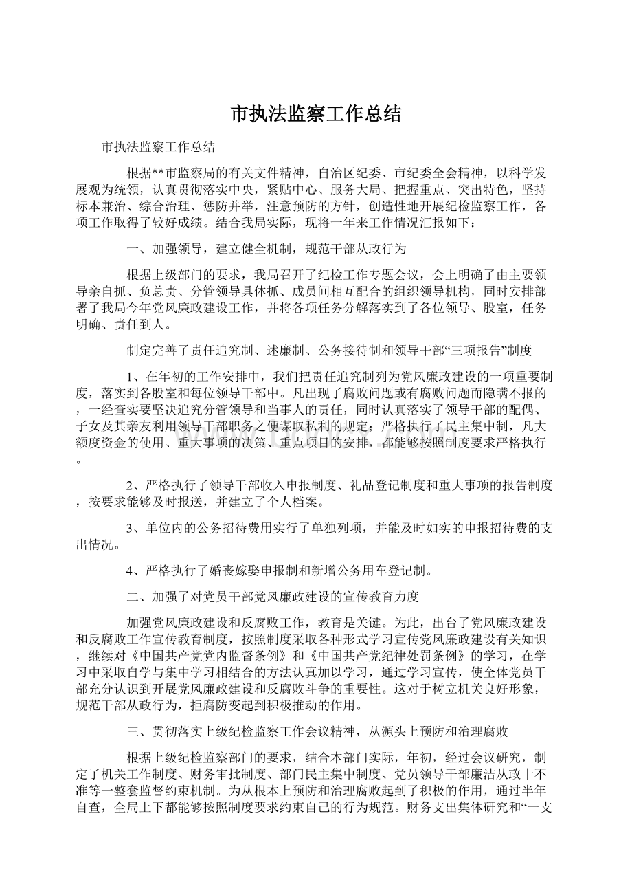 市执法监察工作总结.docx