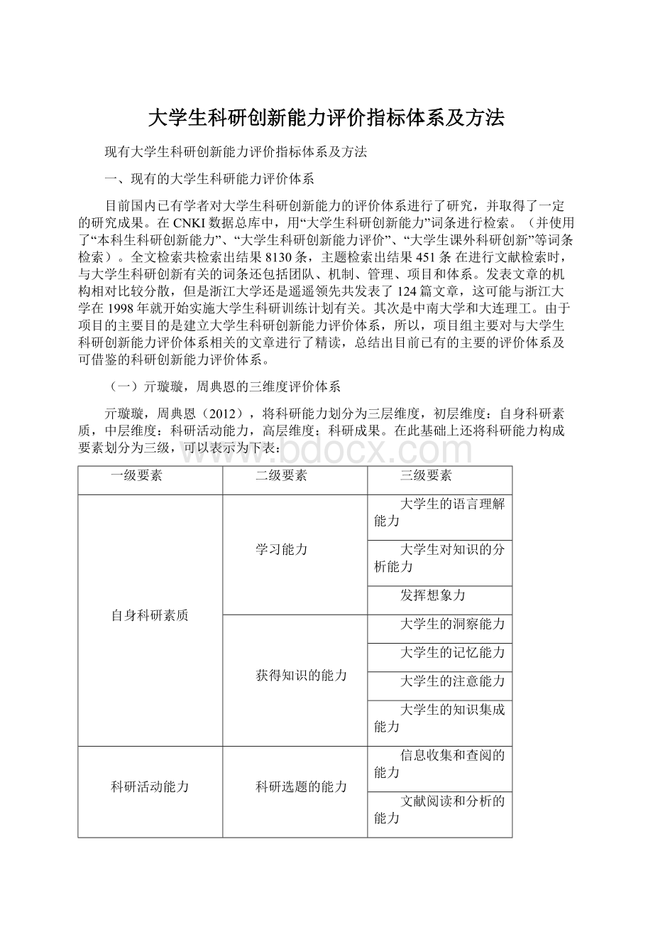 大学生科研创新能力评价指标体系及方法.docx