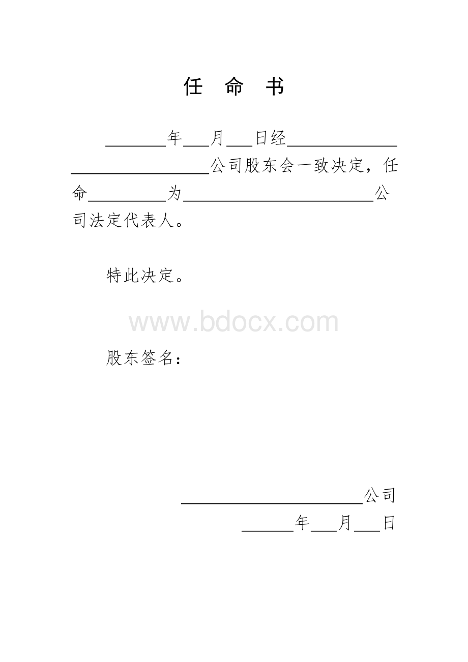 有限公司任命书.doc