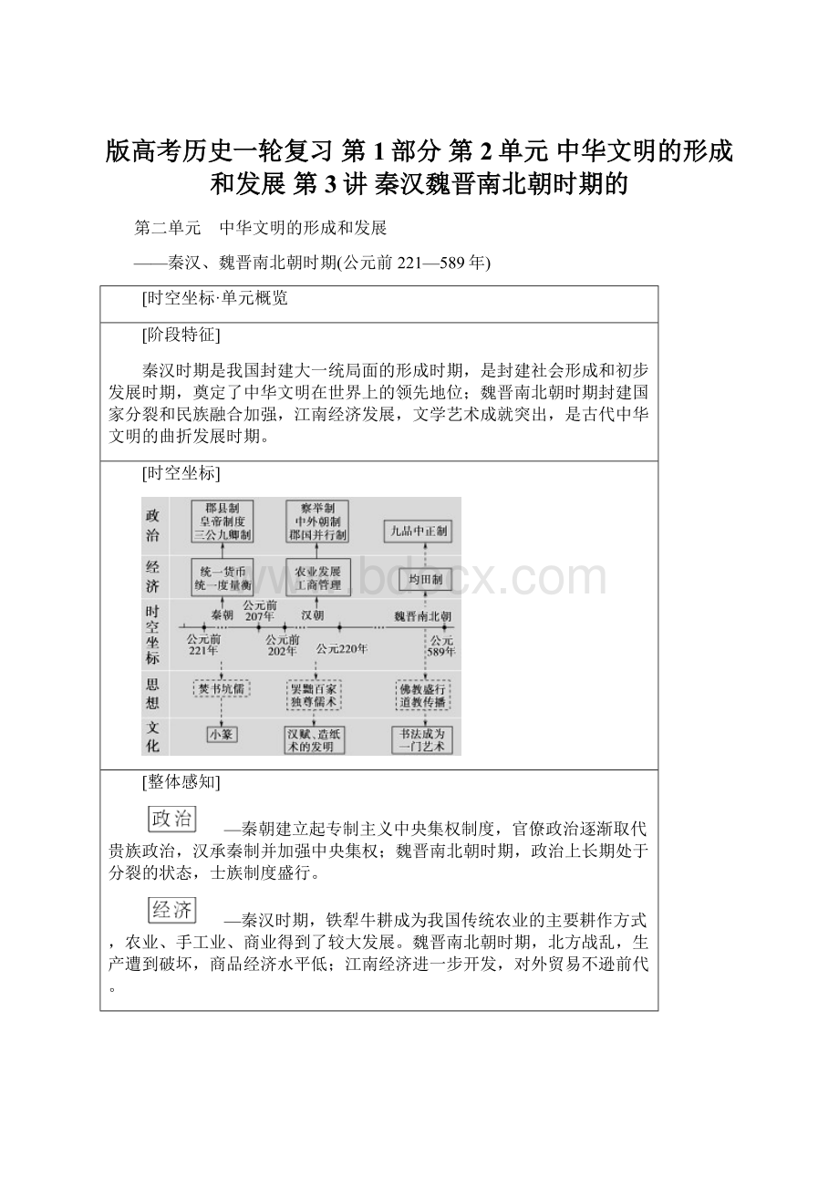 版高考历史一轮复习 第1部分 第2单元 中华文明的形成和发展 第3讲 秦汉魏晋南北朝时期的.docx_第1页