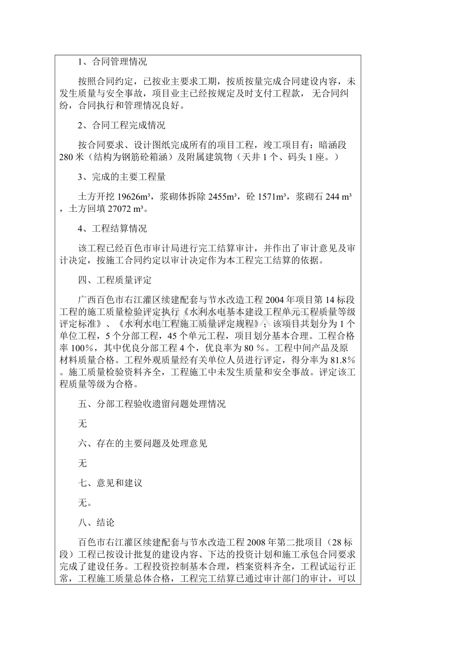 右江灌区14标合同工程完工验收鉴定书Word文档格式.docx_第3页