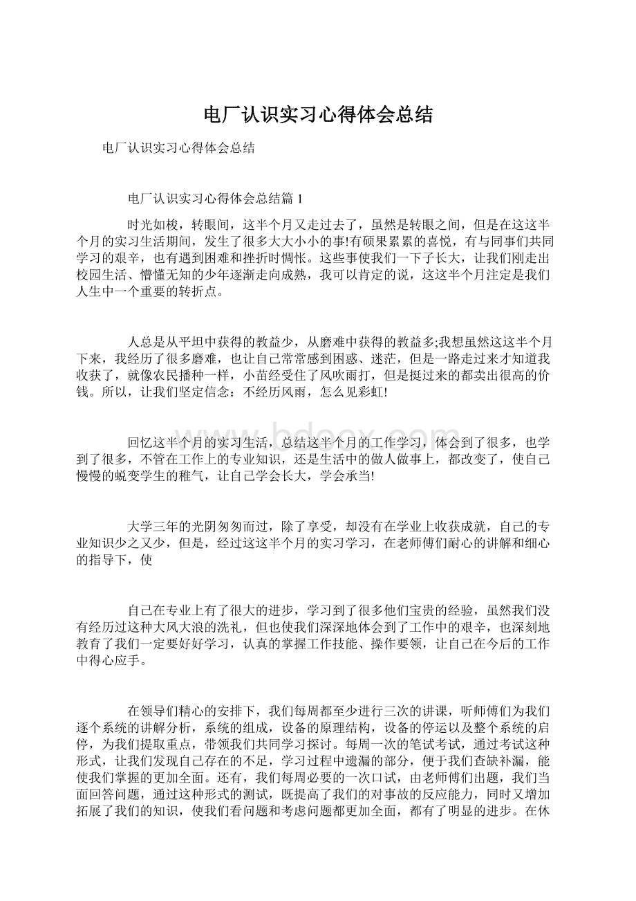 电厂认识实习心得体会总结.docx