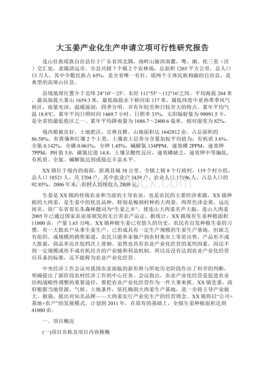 大玉姜产业化生产申请立项可行性研究报告.docx
