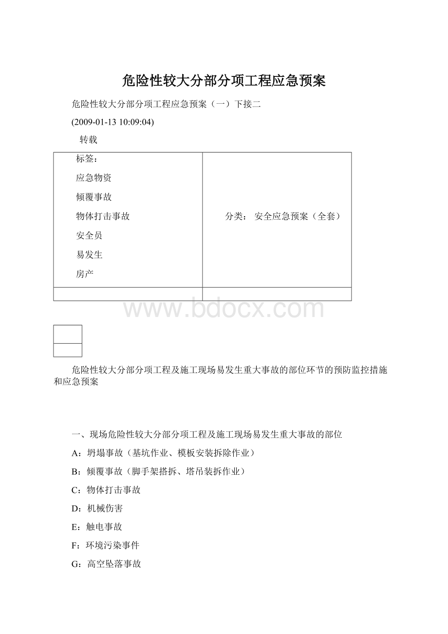 危险性较大分部分项工程应急预案Word下载.docx_第1页