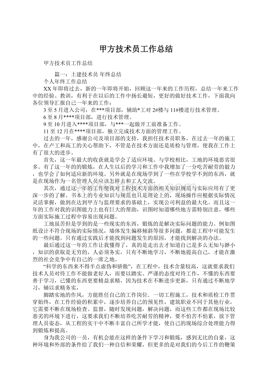 甲方技术员工作总结Word文件下载.docx