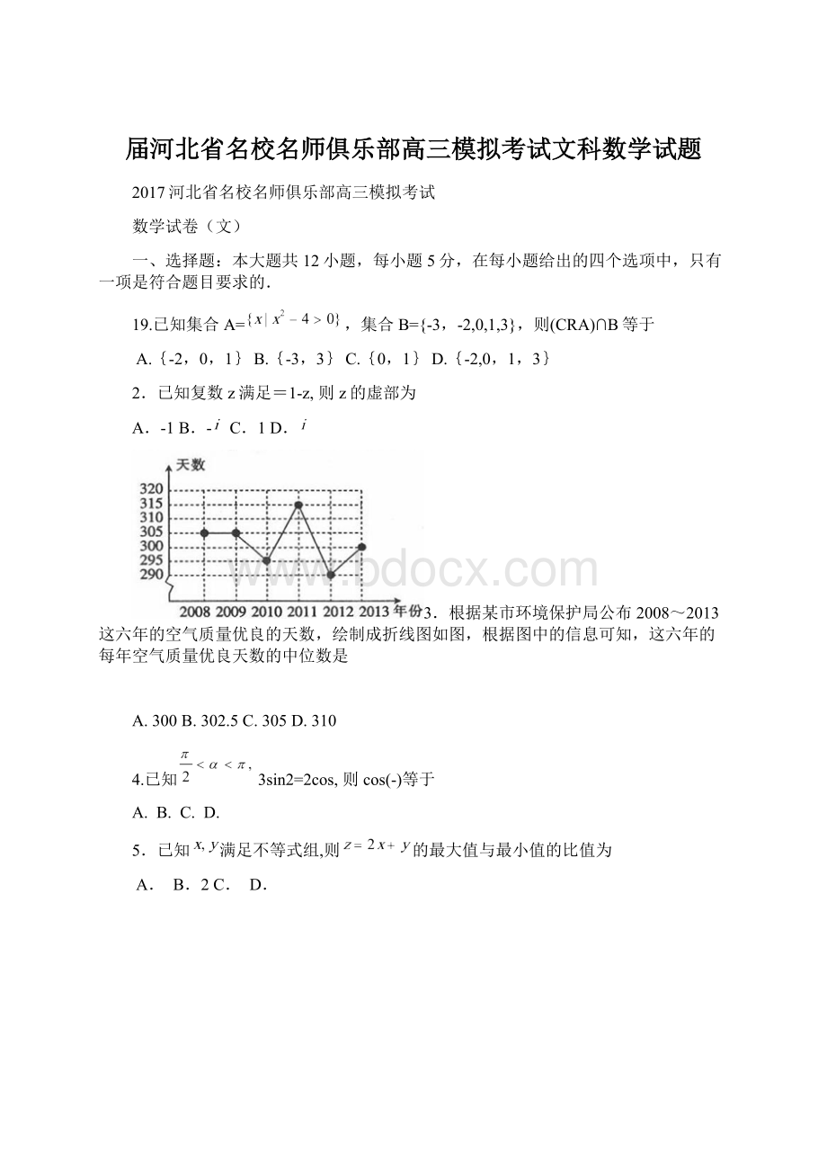 届河北省名校名师俱乐部高三模拟考试文科数学试题Word文件下载.docx_第1页