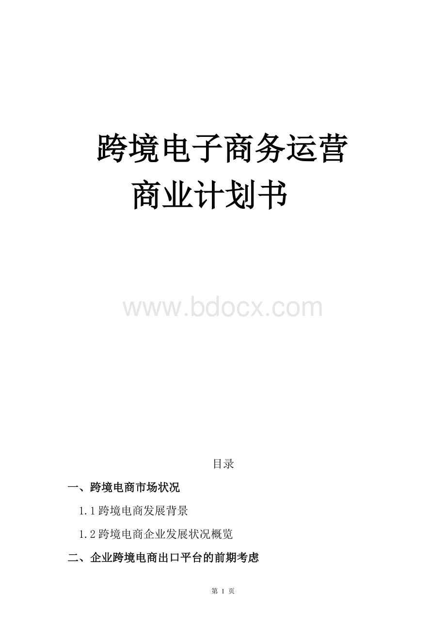 跨境电子商务运营商业计划书文档格式.docx